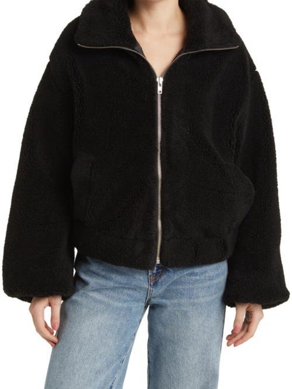 Free People Get Cozy Black Teddy Zip-Up Jacket - Size S